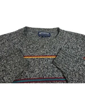 Vintage Puritan Sweater Shetland Wool Mens XL Pullover USA Heather Grey Striped
